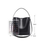 Black bucket shoulder bag dimension reference for custom handbag manufacturing review
