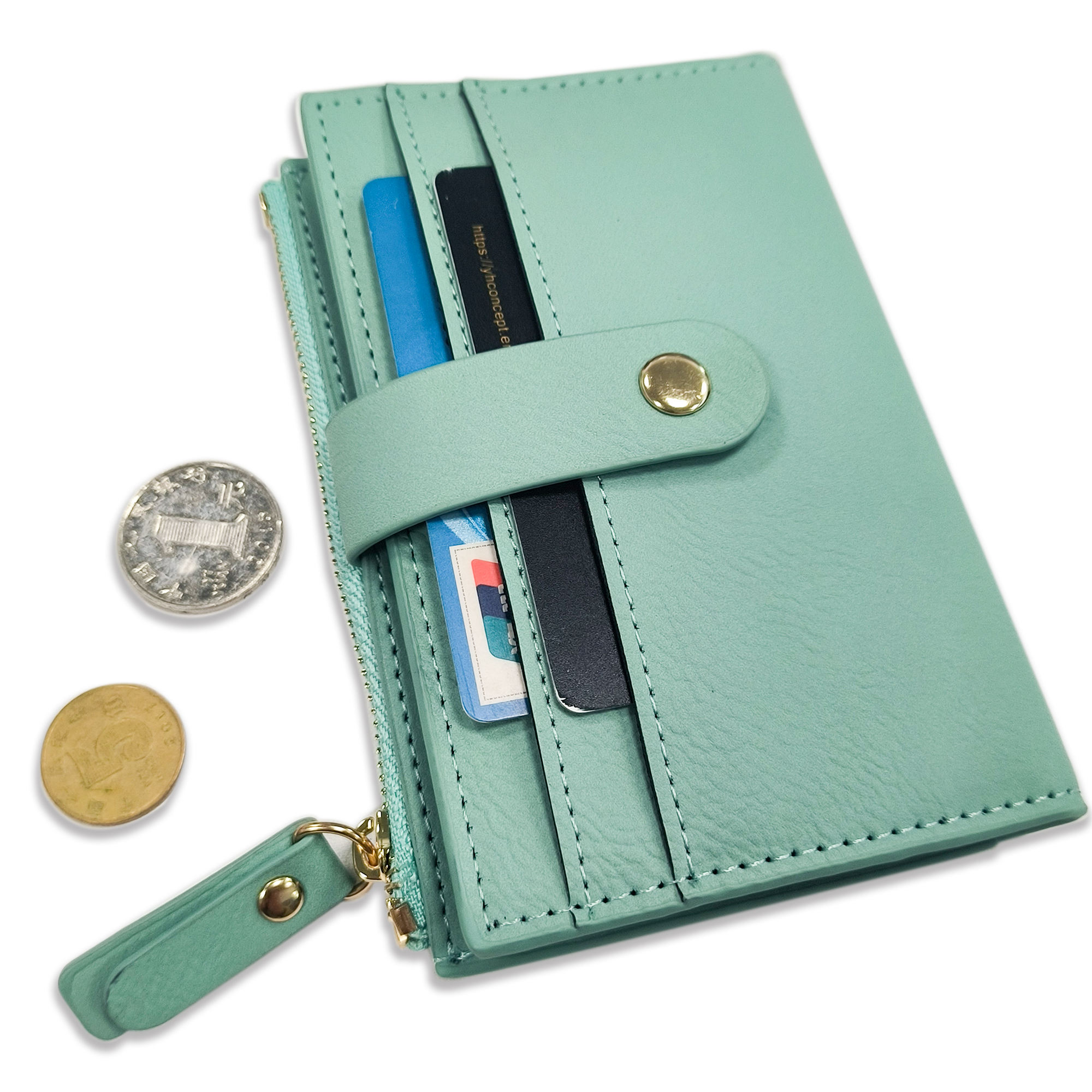 Mint leather wallet with card slots for private label handbag production
